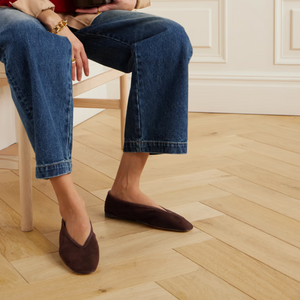 The Ballerina Shoe Trend featuring elegant Alba Ballet Flat in Red Crochet, stylish Luna Slipper in Chocolate Suede, chic Stella Slipper in Plum, and versatile Ballet Mary Jane in Smokey, showcasing trending ballerina shoe styles.