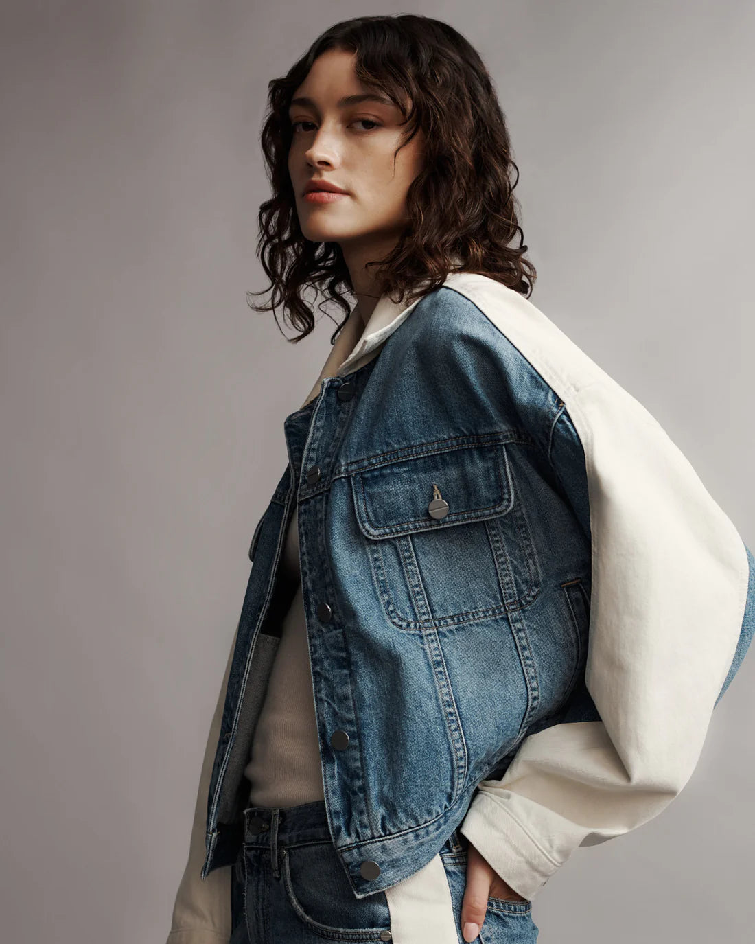 Dylan Jacket in White/Vintage Denim