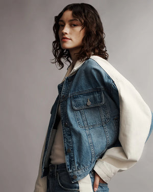 Dylan Jacket in White/Vintage Denim