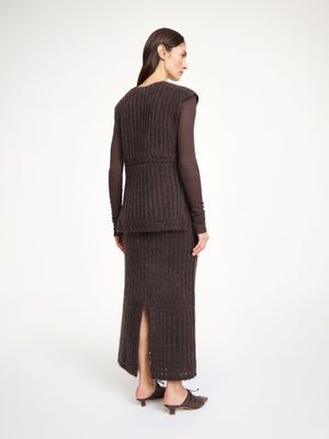 Back view of Sofia Maxi Skirt in Carafe, highlighting the back slit and unique cut-out details by By Malene Birger.