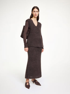 Close-up of the Sofia Maxi Skirt in Carafe from By Malene Birger, showcasing the soft mohair and alpaca fabric blend.