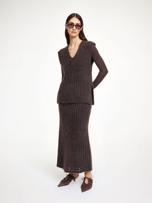 Close-up of Revna Vest in Carafe, highlighting the luxurious fabric blend of mohair and alpaca.