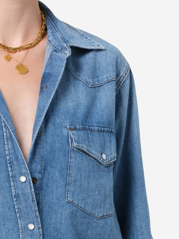 Cropped Western Shirt in Carolina Blue by Citizens of Humanity - back view displaying the subtle stitching details.