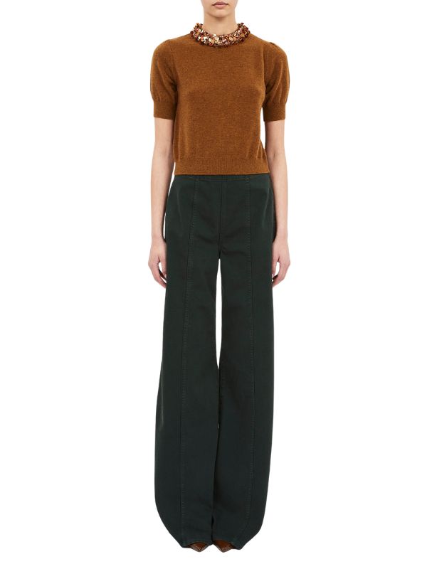 Liv Embroidered Cashmere Short Sleeve Knit in Umber