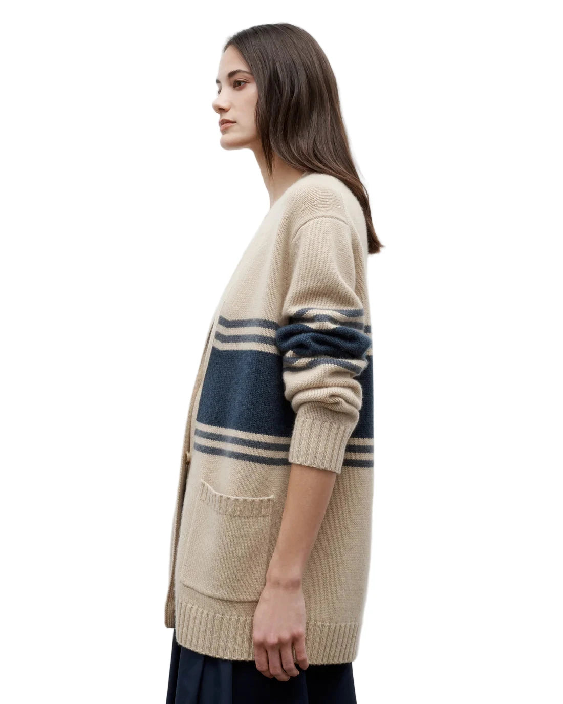 Close-up view of the Varsity Phoebe Sweater in Twine highlighting the luxurious 100% Italian cashmere texture.