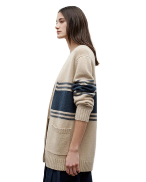 Close-up view of the Varsity Phoebe Sweater in Twine highlighting the luxurious 100% Italian cashmere texture.