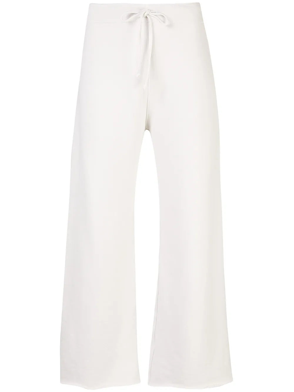 Nili Lotan Kiki Sweatpant in Chalk showcasing a wide cropped leg and flared raw-edge bottom, perfect for lounging or errands.