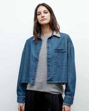 Stylish view of My Ex's Denim with Crystal Collar in Paris showcasing the denim fabric and button-up placket.