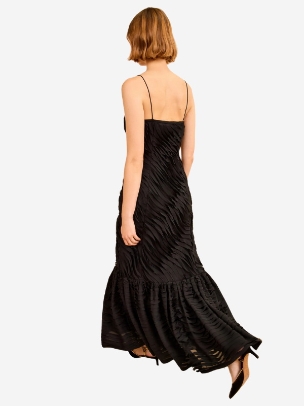 Full view of the Augustina Cami Long Trumpet Dress in Noir, perfect for special occasions.