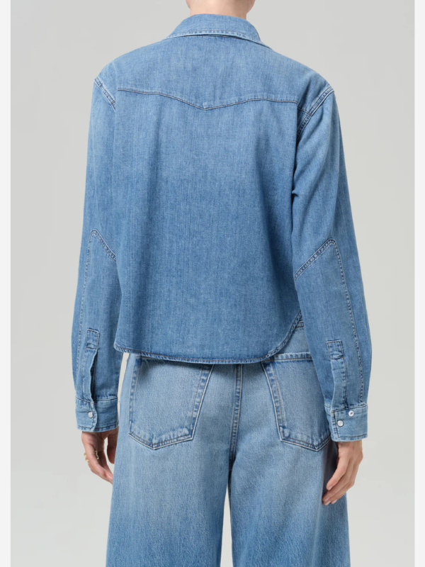 Cropped Western Shirt in Carolina Blue by Citizens of Humanity - highlighting the classic cropped silhouette and vibrant blue color.