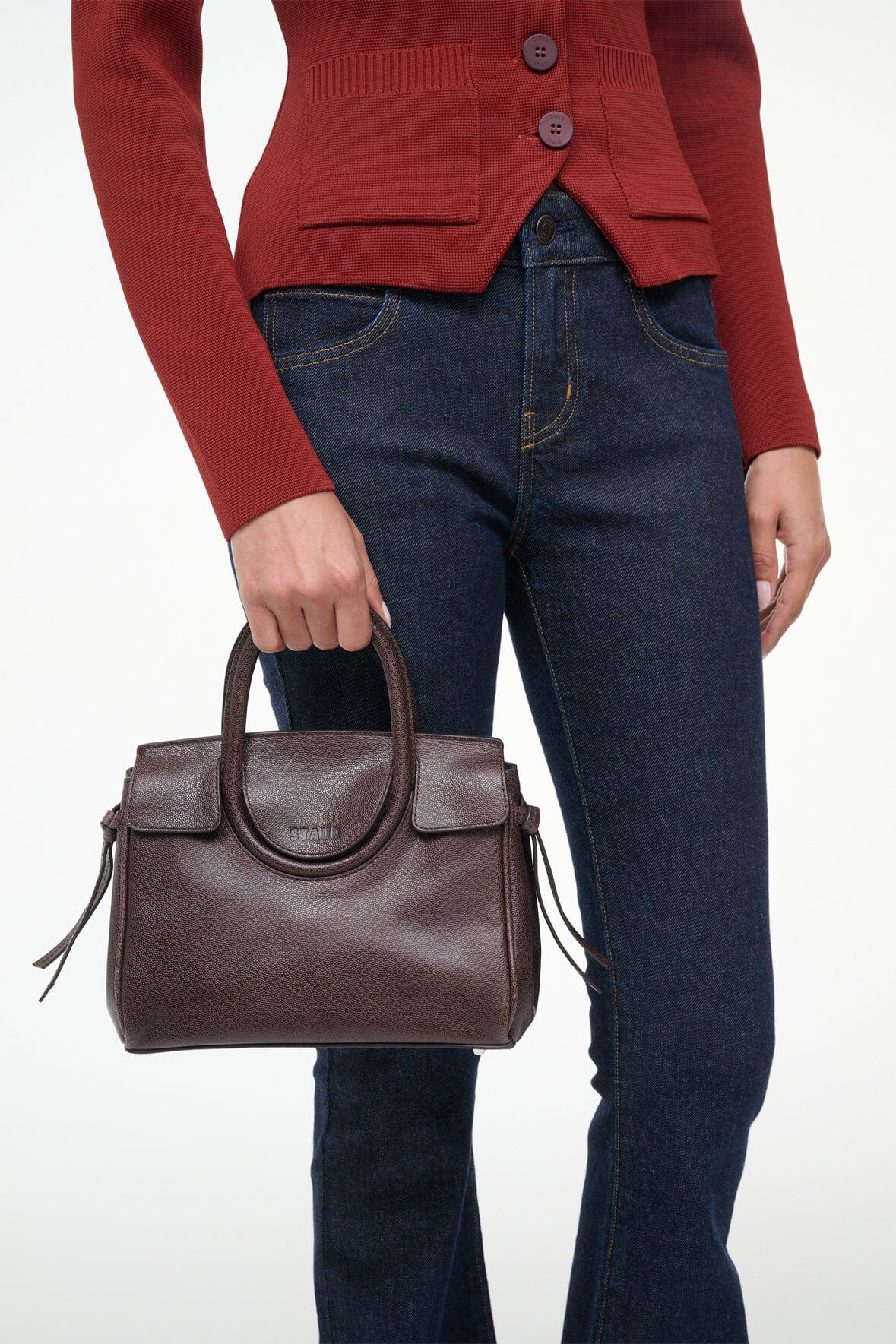 Mini Maude Carryall in Espresso profile view highlighting its compact size and elegant shape.