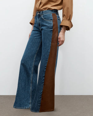 Side view of Ramblin Man Jean in Paris/Mahogany displaying the wide leg silhouette and casual style.