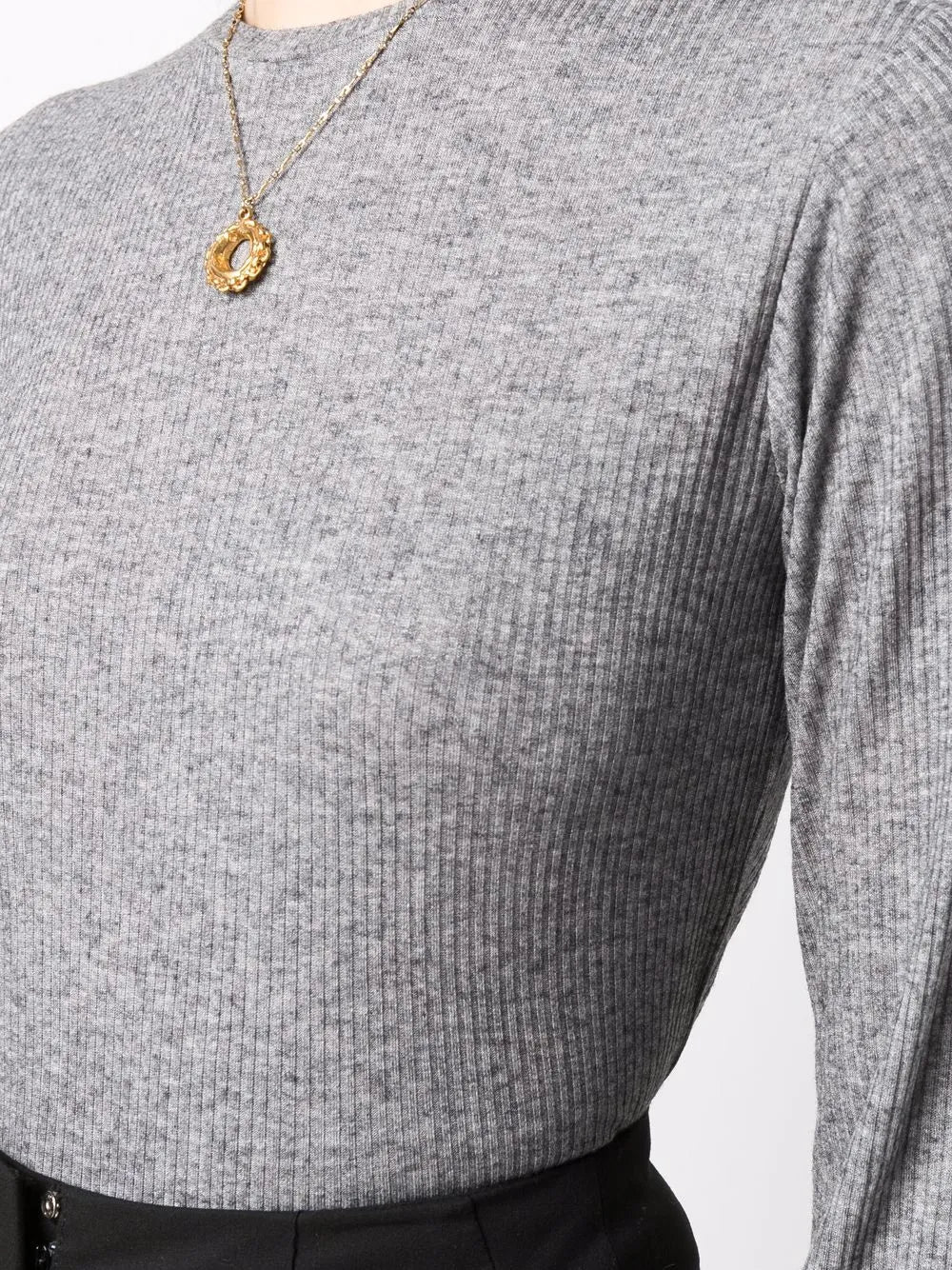 Back view of Ortigia LDS Ribbed Long Sleeve T-shirt in Grey, featuring the classic design and sleek fit.