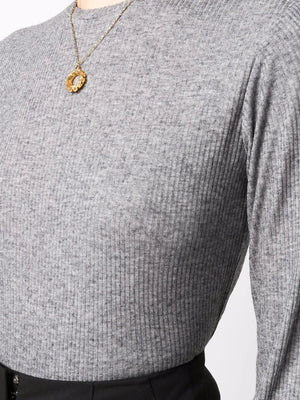 Back view of Ortigia LDS Ribbed Long Sleeve T-shirt in Grey, featuring the classic design and sleek fit.