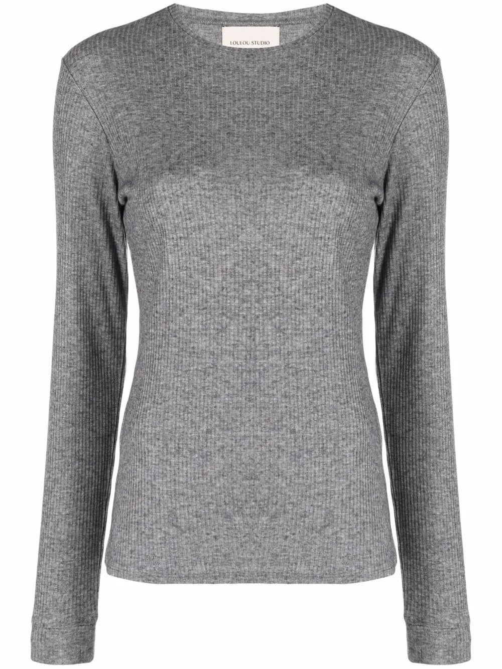 Ortigia LDS Ribbed Long Sleeve T-shirt in Grey, showcasing its stylish crew neck and fitted silhouette.