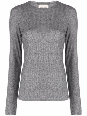Ortigia LDS Ribbed Long Sleeve T-shirt in Grey, showcasing its stylish crew neck and fitted silhouette.