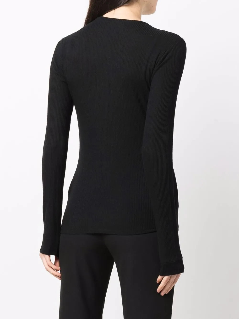 Ortigia LDS Ribbed Long Sleeve T-shirt in Black styled with other fashion items, suitable for layering or wearing alone.