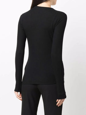 Ortigia LDS Ribbed Long Sleeve T-shirt in Black styled with other fashion items, suitable for layering or wearing alone.