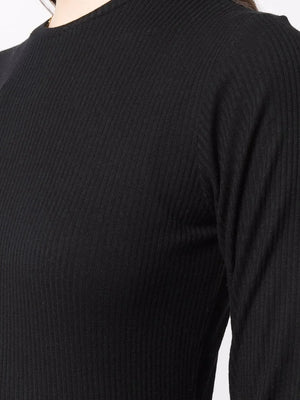 Ortigia LDS Ribbed Long Sleeve T-shirt in Black features details like its ribbed fabric and crew neck, perfect for casual or chic outfits.
