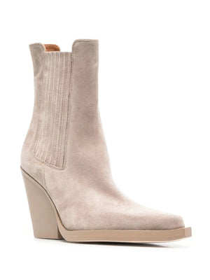 Close-up view of Paris Texas Dallas Boot in Koala Suede, showcasing the soft calf suede material and elegant design.