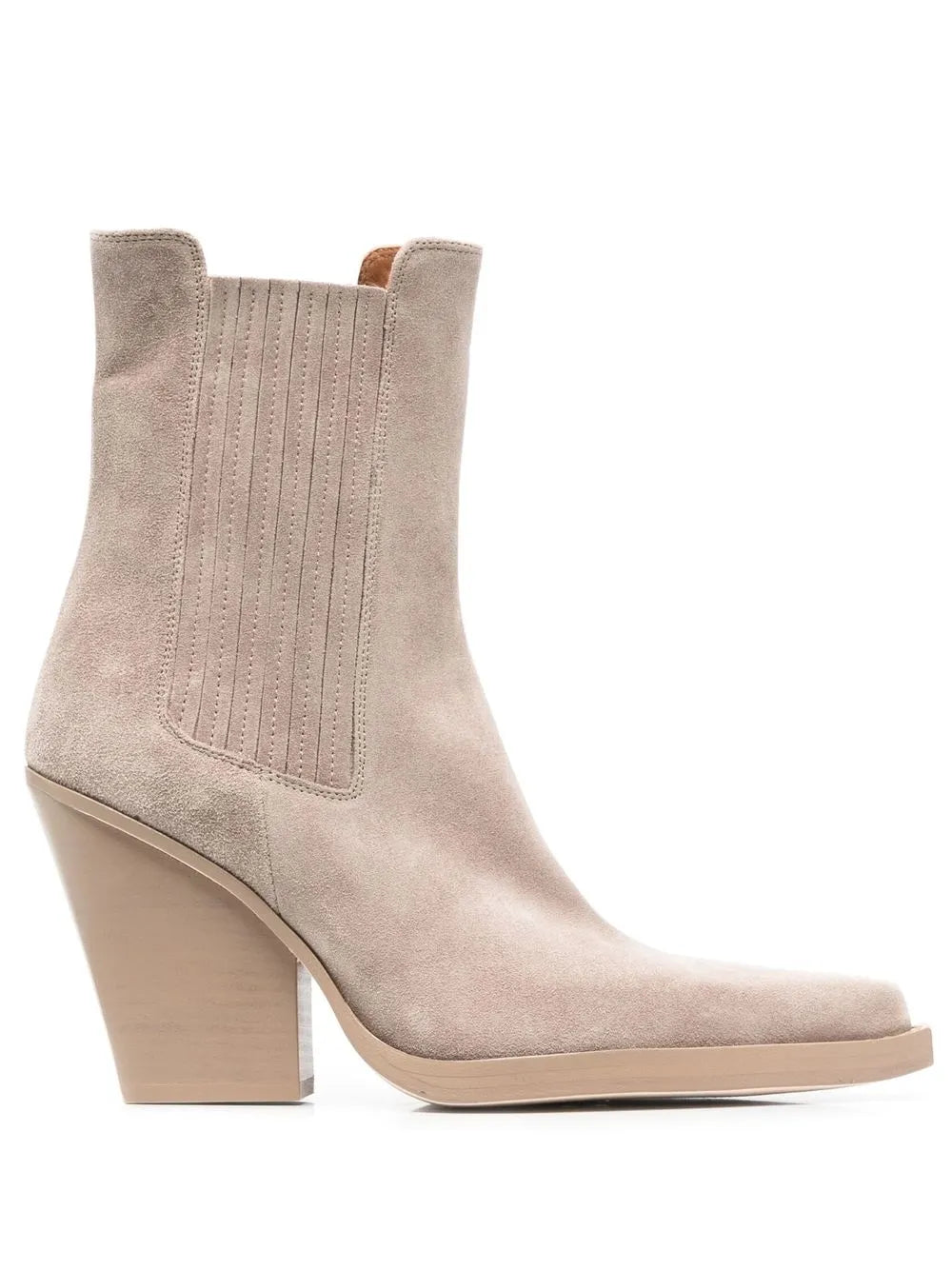 Dallas Boot in Koala Suede featuring a stylish square pointed toe and medium square heel.