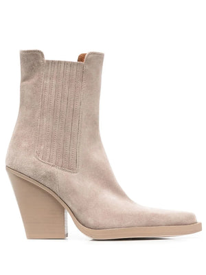 Dallas Boot in Koala Suede featuring a stylish square pointed toe and medium square heel.