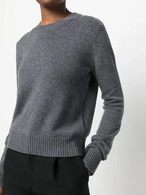 Back view of Mable Sweater in Graphite showing the fitted silhouette and cropped hem.