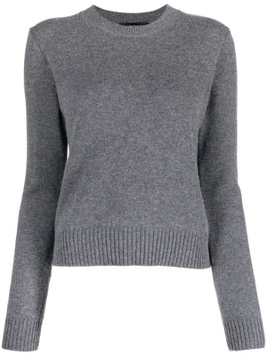 Mable Sweater in Graphite by Lisa Yang showcasing a women's crewneck design with full-length sleeves and ribbed trims.