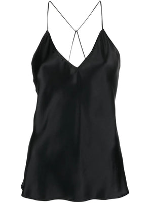 Emile Cami in Black by Nili Lotan, featuring a deep V neckline in luxurious Italian silk charmeuse.