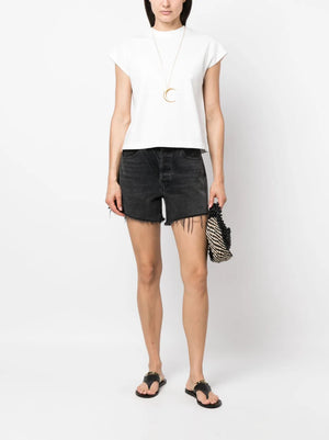 Close-up of the Bryce Cap Sleeve Tee in White, showcasing the soft cotton fabric and flattering fit.