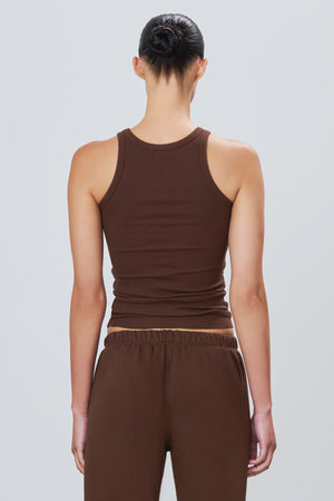 High Neck Fitted Tank in Chocolate