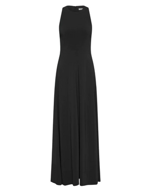 Cut Away Maxi Dress in Black by St. Agni, showcasing its elegant crew neckline and sleek racerback design.