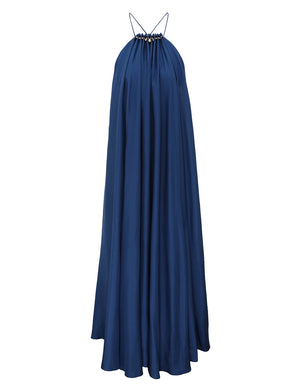 ZIMMERMANN Aster Gathered Bead Maxi Dress | Dark Cobalt | Size 0P