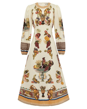 Mercado Midi Dress in Multi - Perfect midi dress for women with a relaxed silhouette and round neckline.