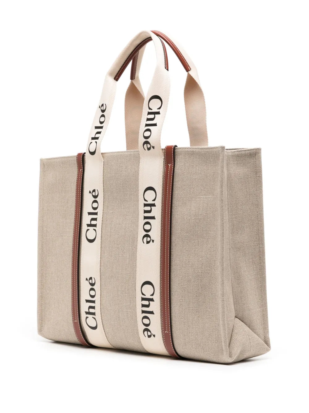 Large Woody Tote Bag in White & Brown