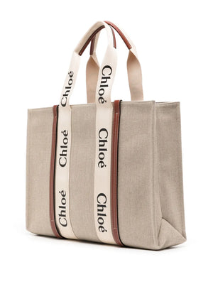 Large Woody Tote Bag in White & Brown