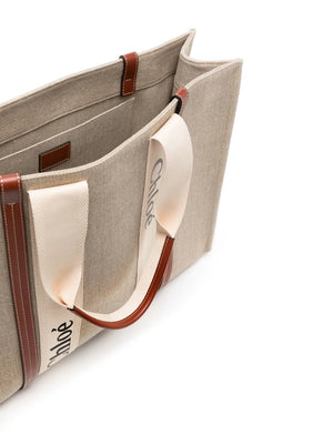 Large Woody Tote Bag in White & Brown
