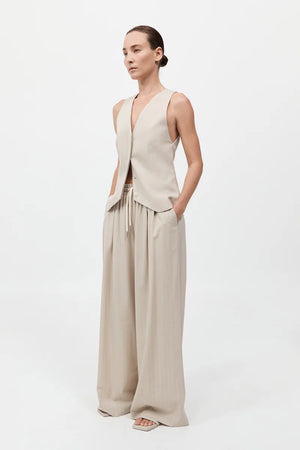 Pinstripe Wool Drawstring Pants in Latte