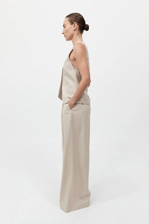 Pinstripe Wool Drawstring Pants in Latte