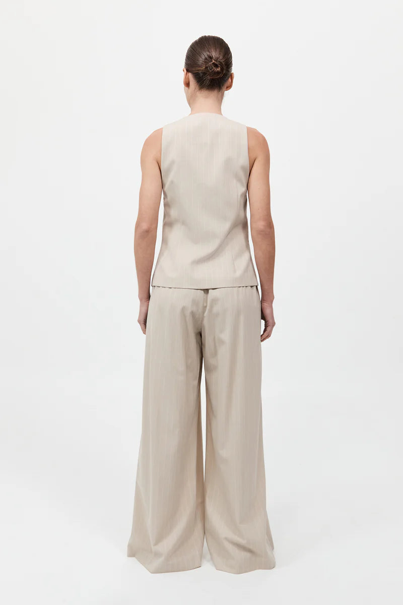 Pinstripe Wool Drawstring Pants in Latte
