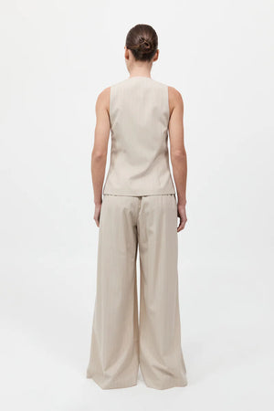 Pinstripe Wool Drawstring Pants in Latte