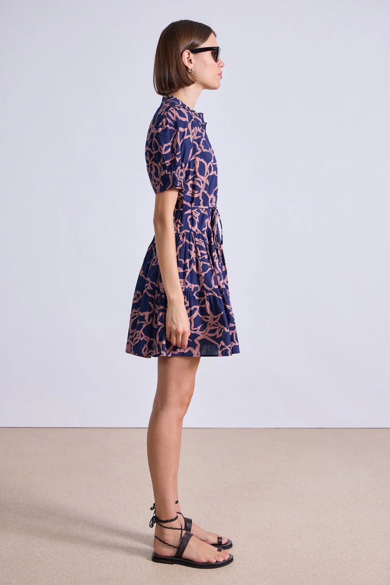 Las Almas Dress in Large Lace Floral Navy