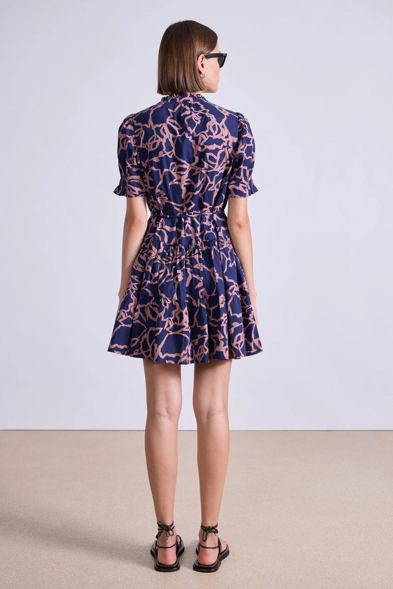 Las Almas Dress in Large Lace Floral Navy