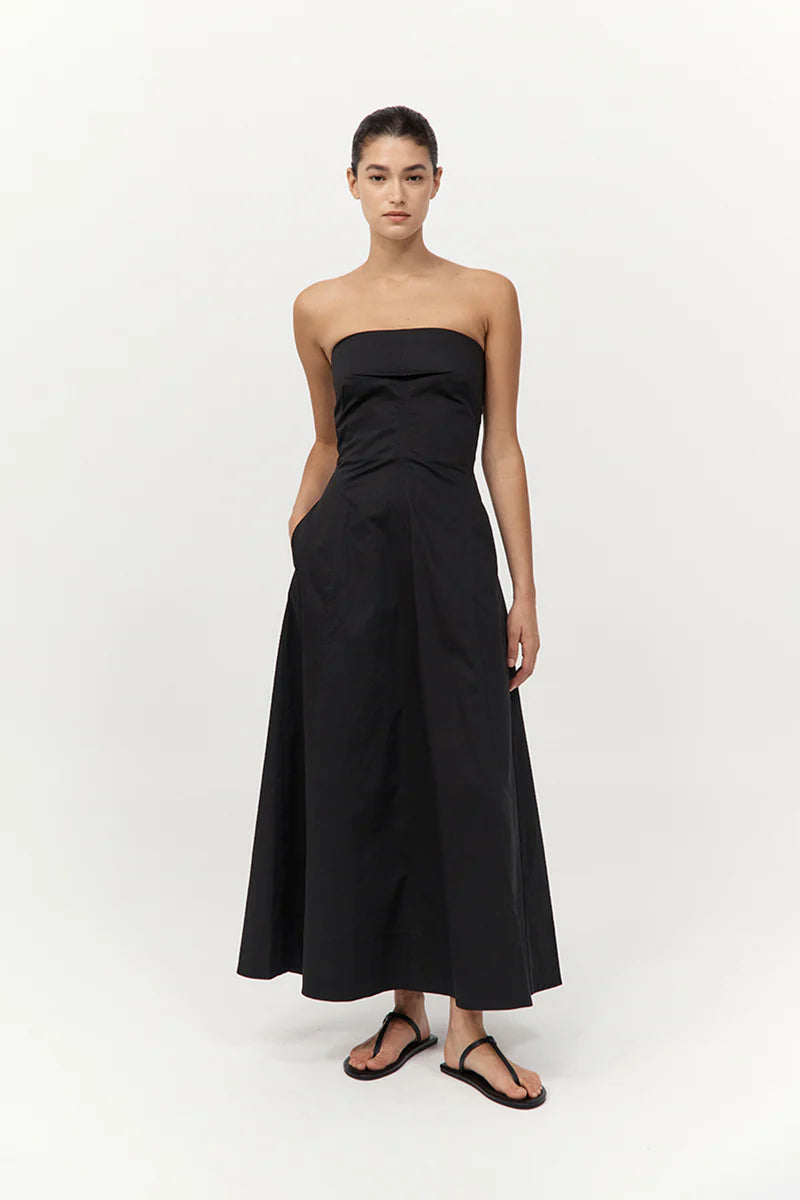 Sculpted Cotton Strapless Dress in Black