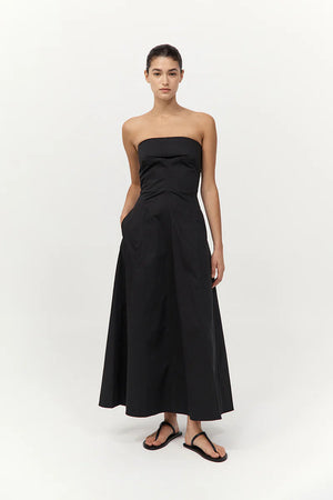 Sculpted Cotton Strapless Dress in Black