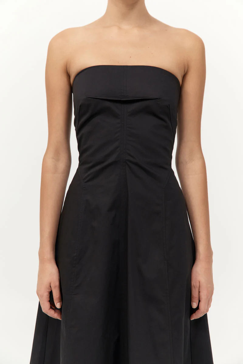 Sculpted Cotton Strapless Dress in Black