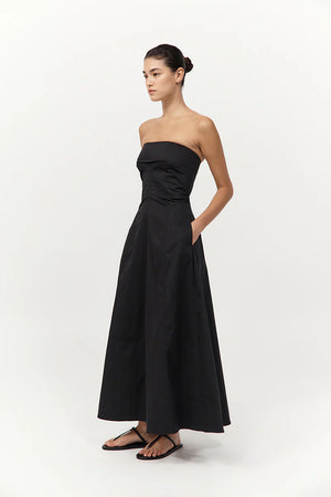 Sculpted Cotton Strapless Dress in Black