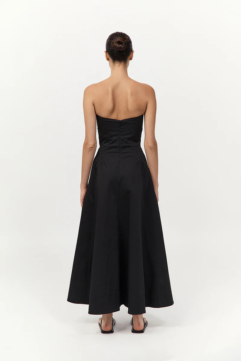 Sculpted Cotton Strapless Dress in Black