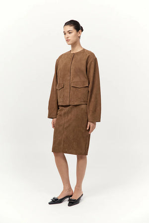 Suede Pencil Skirt in Toffee