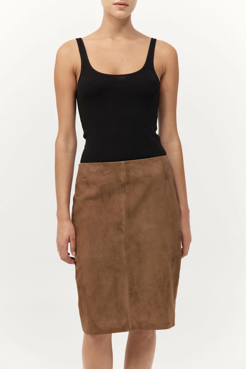 Suede Pencil Skirt in Toffee